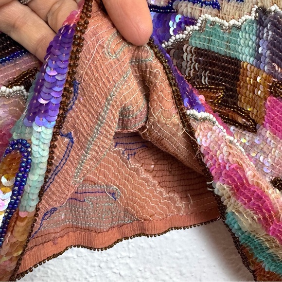 Vintage 100% Silk Y2K Babydoll Top Size XL Beaded Sequin Boho Fairy Festival - Picture 6 of 10